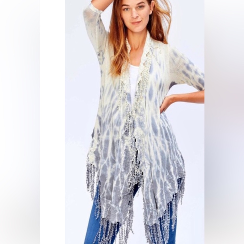 XCVI Knitted Fringe Tie Dye Cardigan